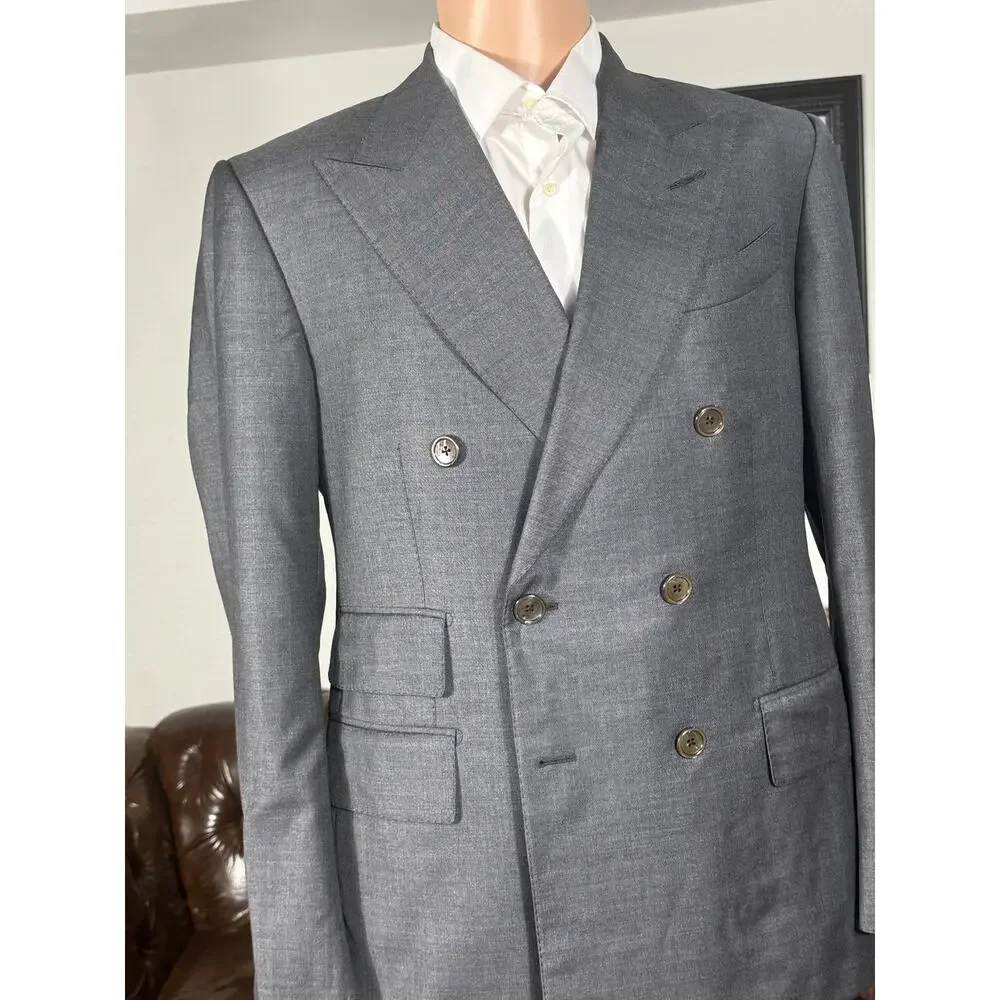 Tom Ford Charcoal Wool Peak Lapel Double Breasted 2Pc Suit 50C 40S US 34x29 Pant